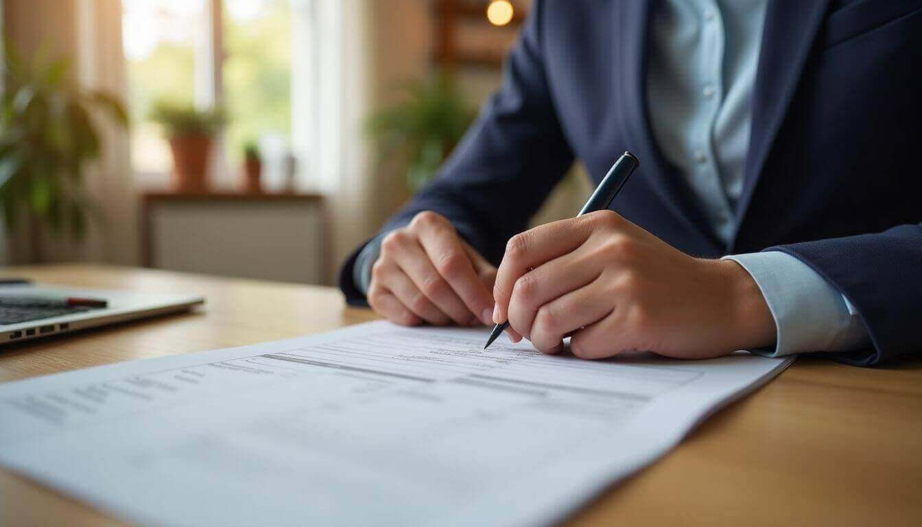 Personne rédigeant une offre d’achat immobilier dans une maison