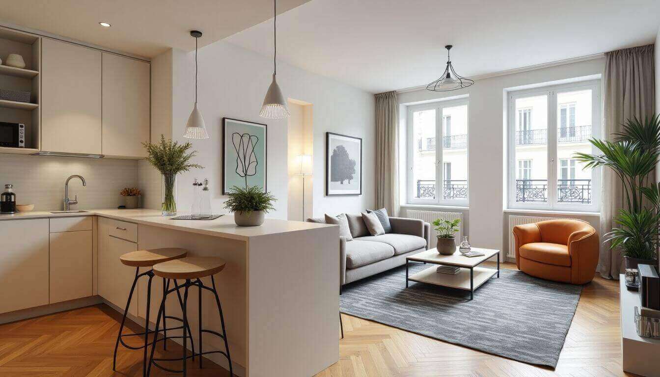 Appartement parisien lumineux avec cuisine et séjour