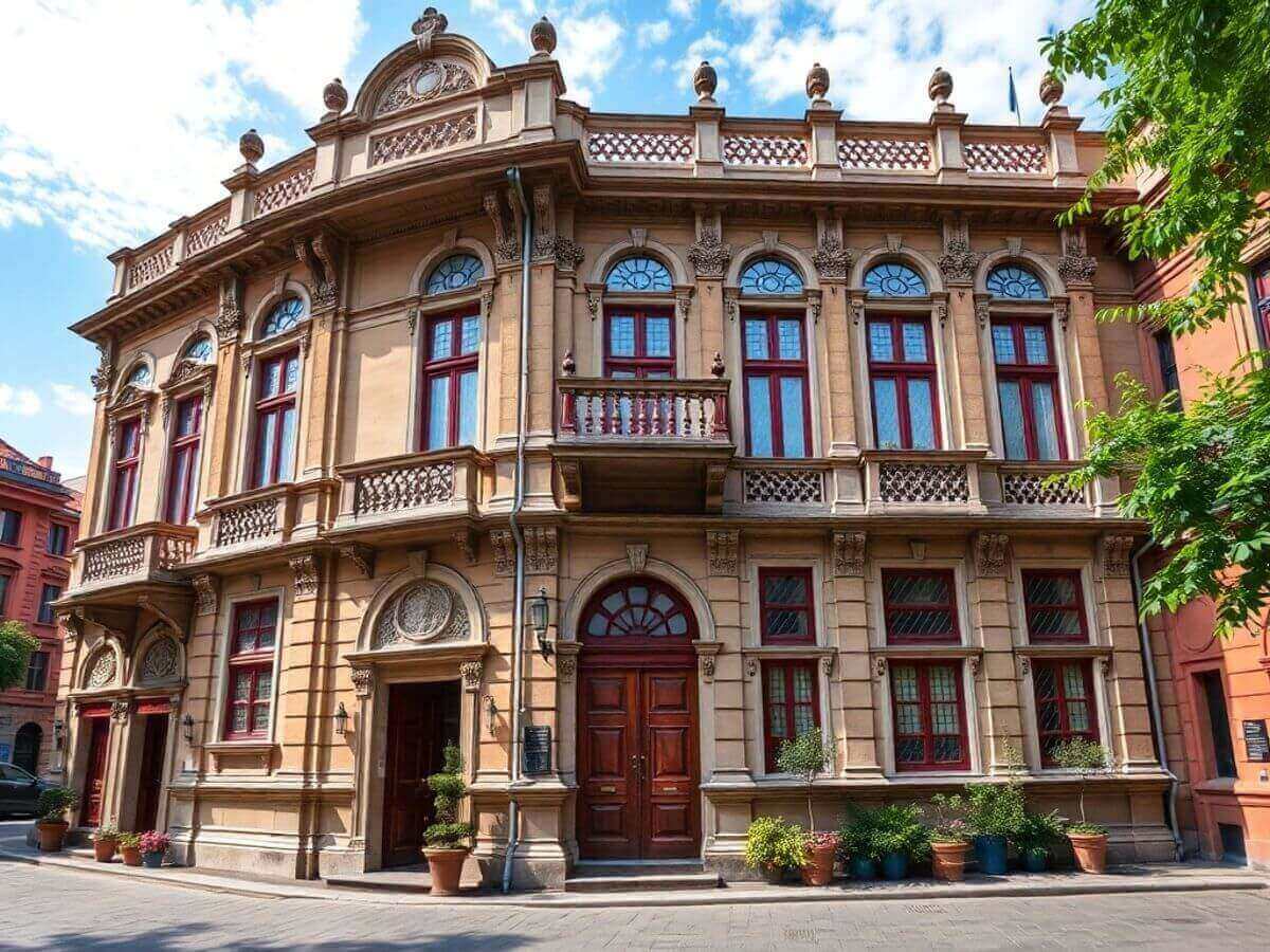 Bâtiment historique restauré avec détails architecturaux.