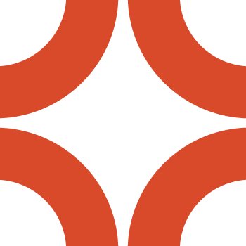 Four curved orange shapes arranged symmetrically to form a diamond-shaped white space in the center.