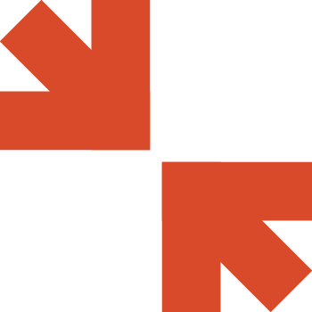 Two orange arrows pointing diagonally inward from the top-left and bottom-right corners on a white background.