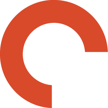 A thick, curved red-orange ring with an open gap on the right side.