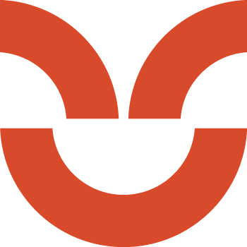 Abstract red geometric shape with three connected curved segments forming a wave-like pattern.