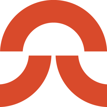 Abstract symmetrical design with bold orange curved shapes forming an arch and mirrored arcs.
