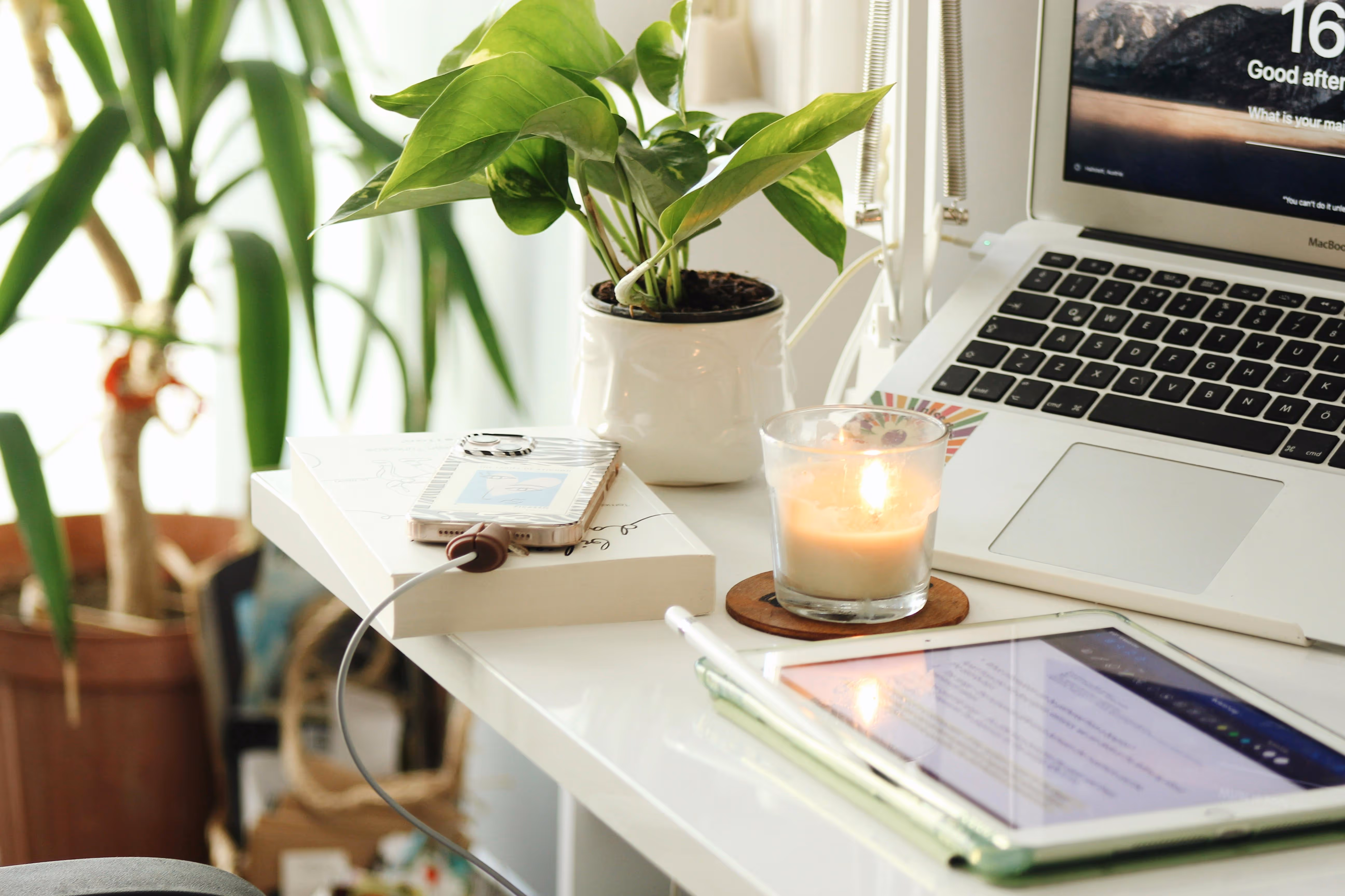 Laptop on a desk.