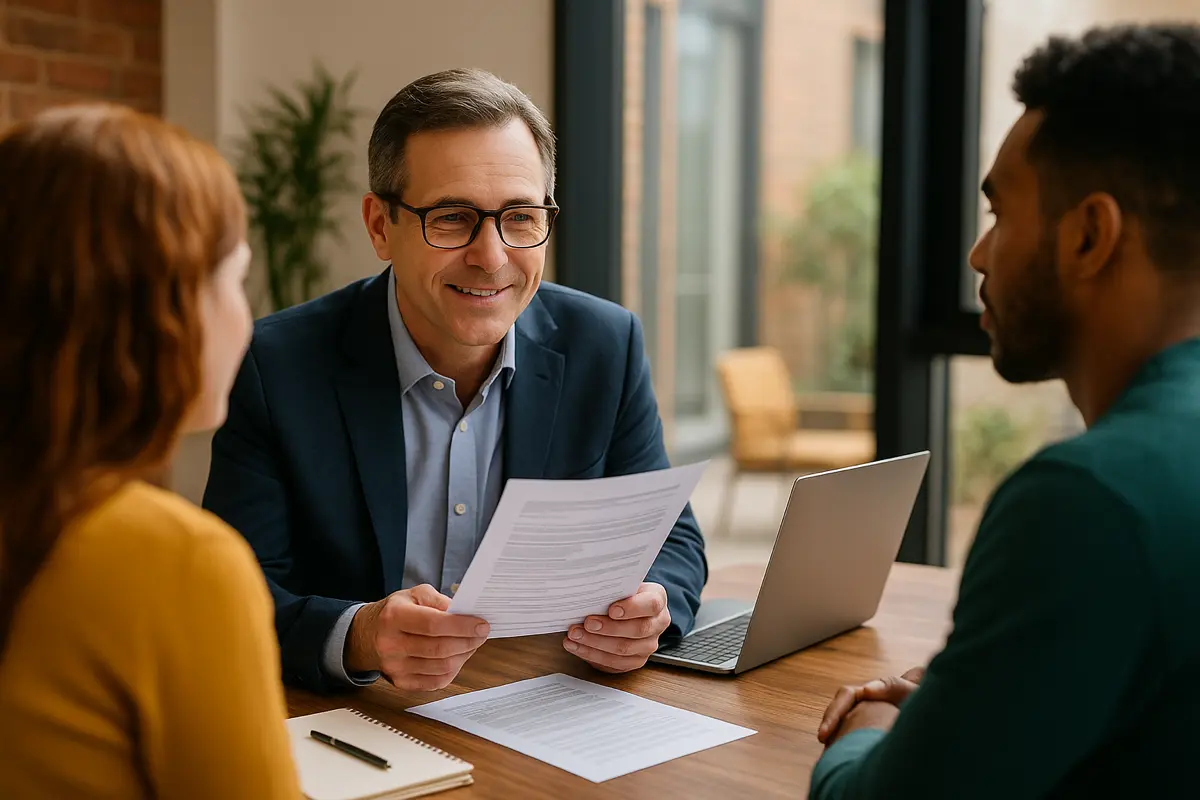A benefits professional sits with his clients and reviews MSK costs