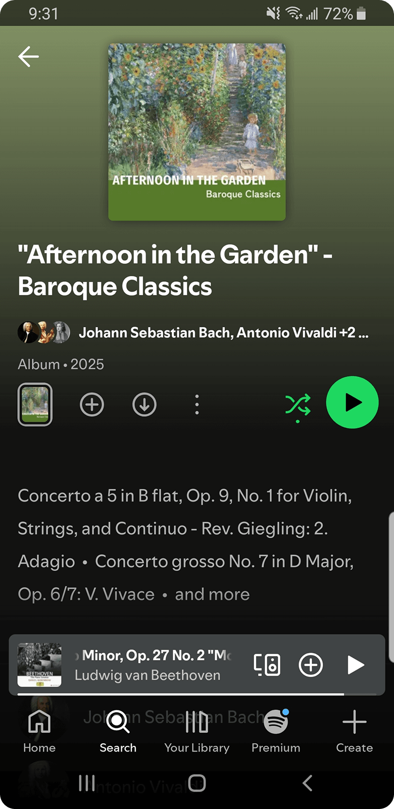 Screenshot of a classical album on Spotify.