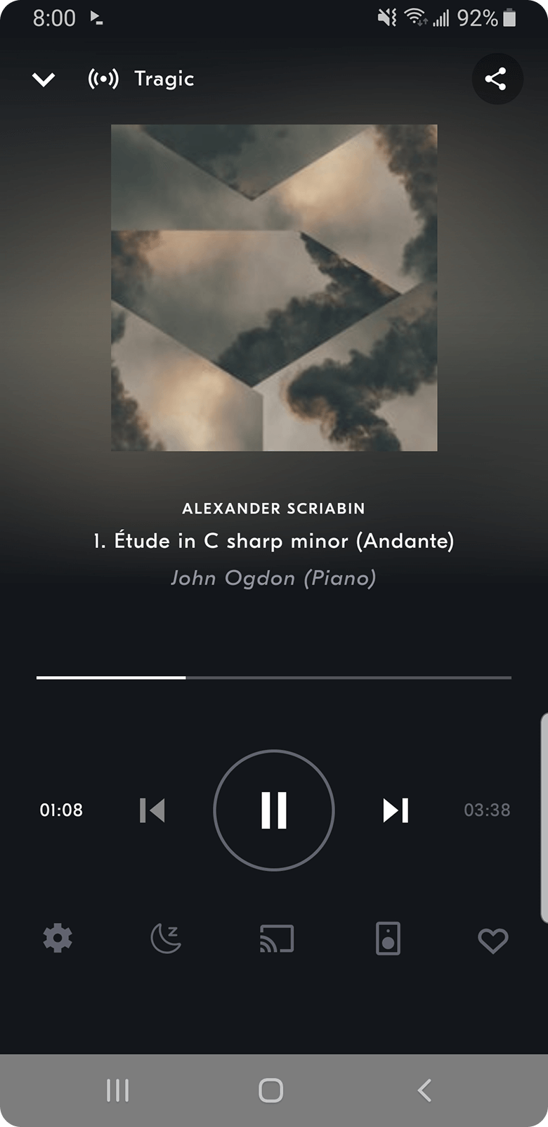 Screenshot of IDAGIO's music player.