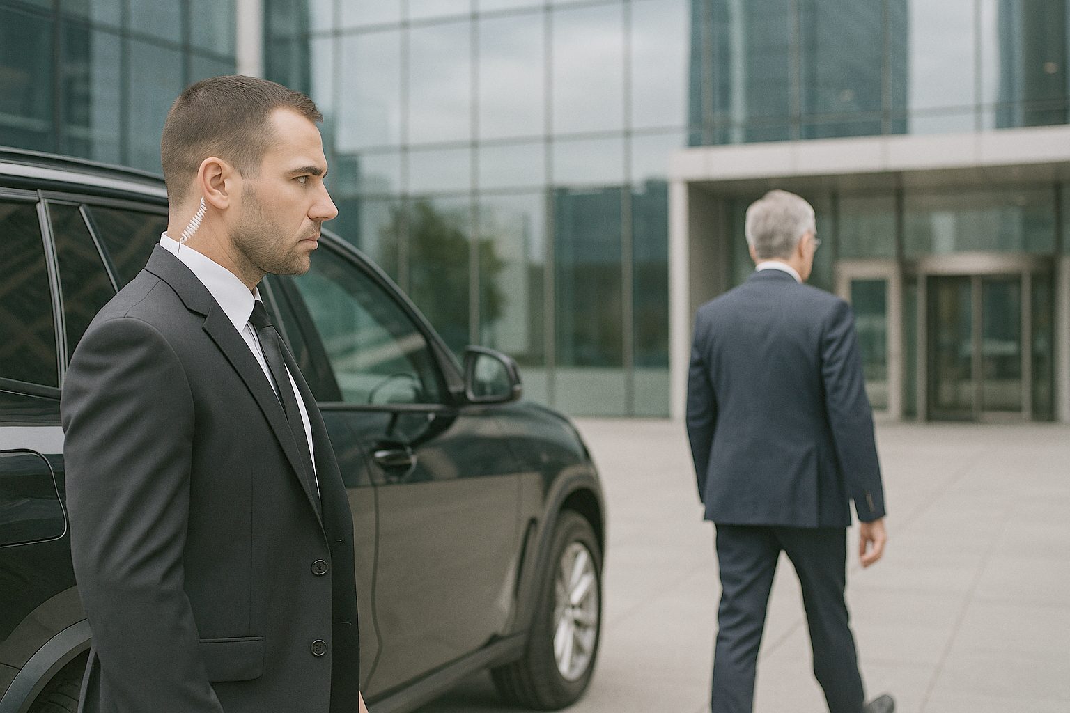 Executive protection professional escorting a principal