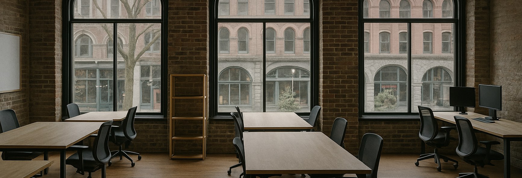 a historic brick office in Seattle's Pioneer Square with arched windows