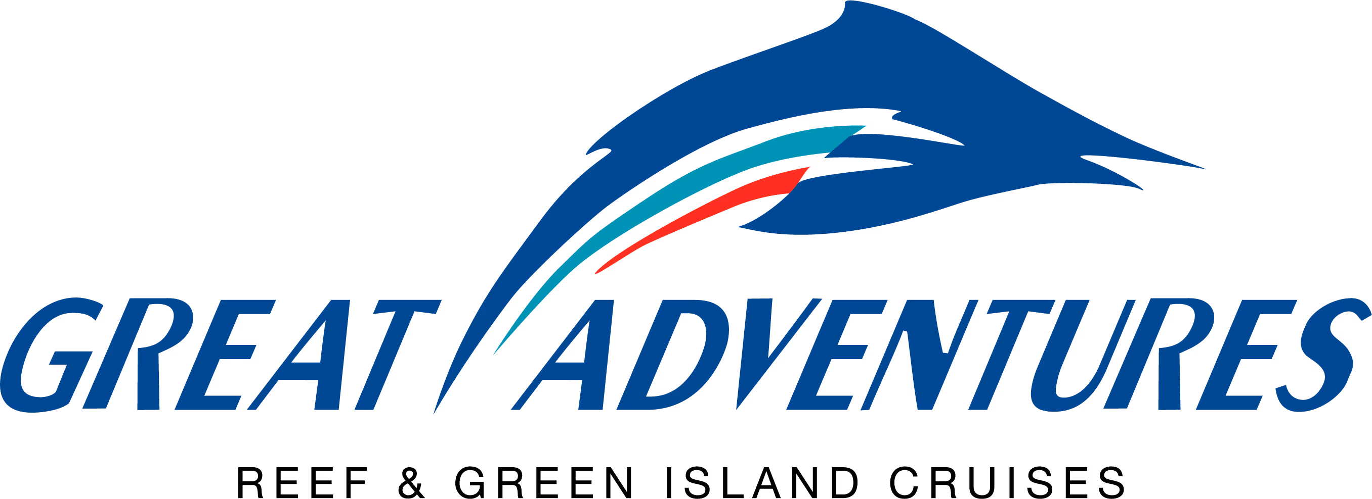 Great Adventures logo with stylized blue, teal, and red swooshes above text, and subtitle 'Reef & Green Island Cruises'.