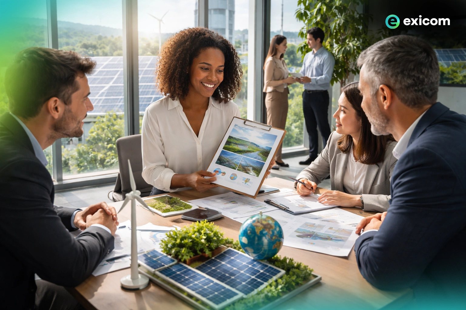 Concept illustration of green bonds financing renewable energy and electric vehicle infrastructure projects.