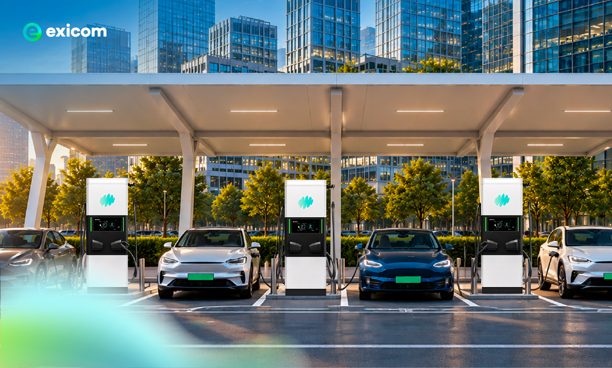 EV charging bays in a building’s parking area