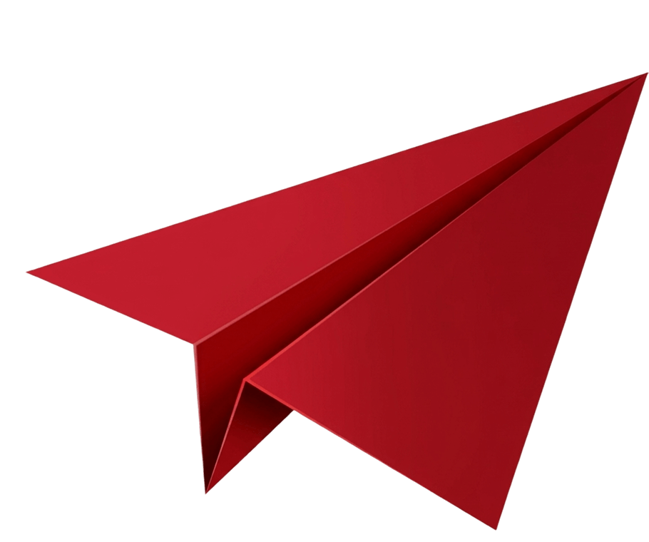 Red paper airplane isolated on a black background.