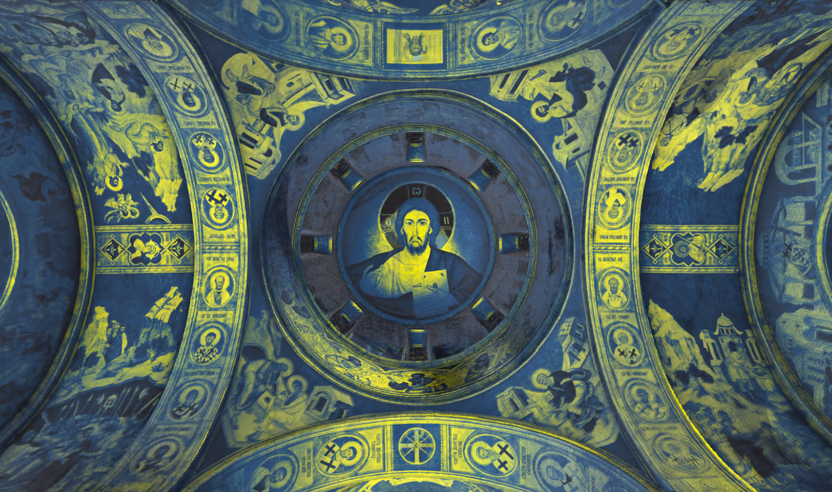 Punktwolke der bemalten Kuppel und des Innenraums einer Kirche in Paraćin, aufgenommen durch 3D-Laserscanning von Radin AG.