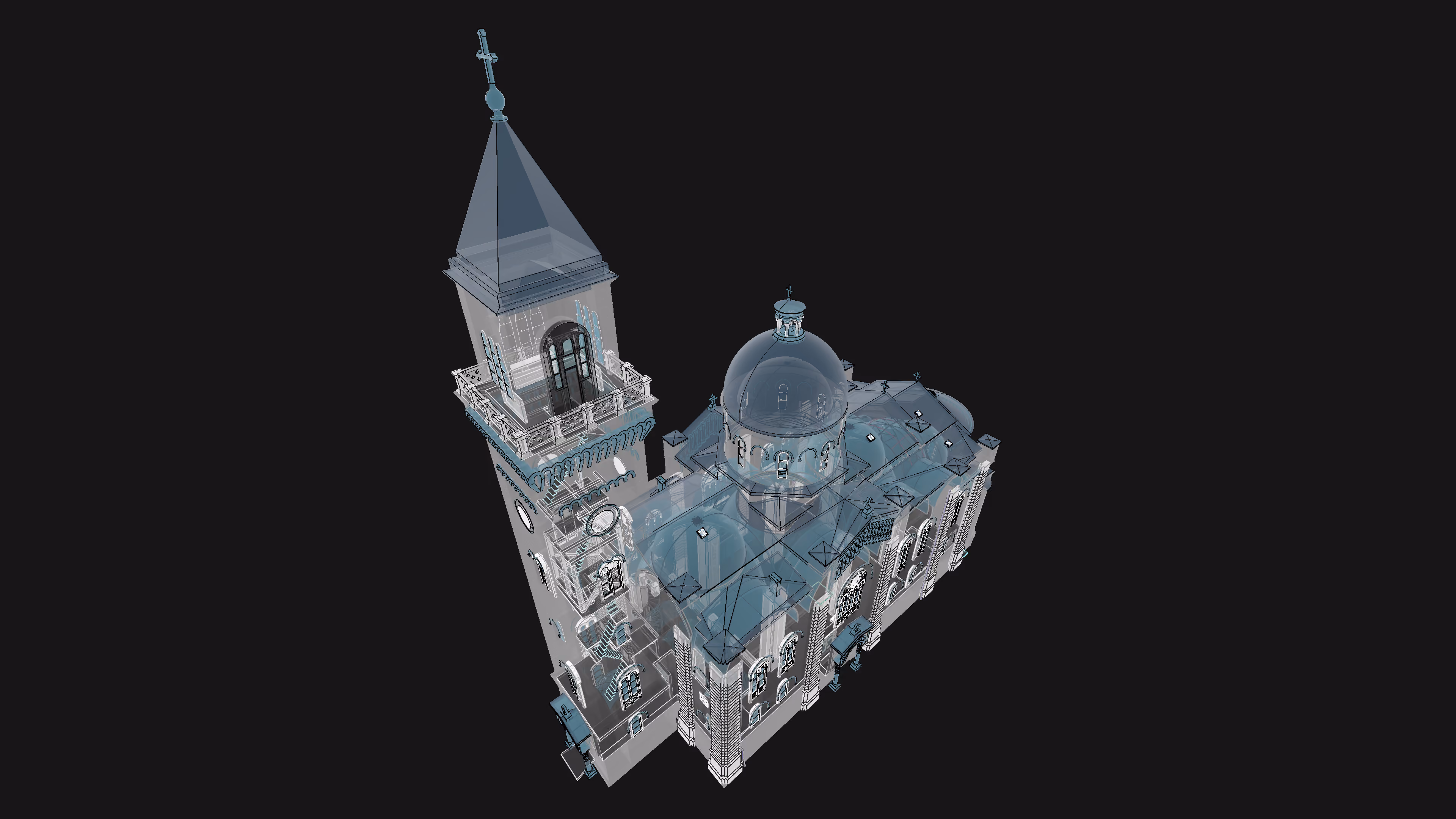 As-built 3D Revit model of a church in Paraćin, created from 3D laser scanning data by Radin AG.