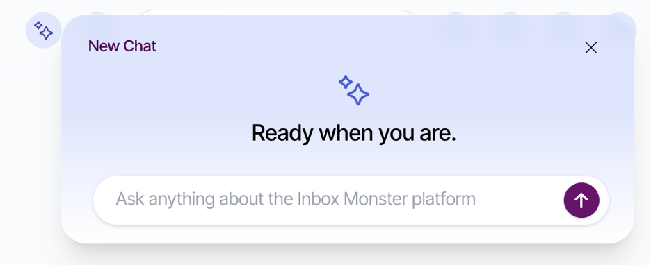 Screenshot of Monster Chat with text: "Ready when you are: Ask anything about the Inbox Monster platform."