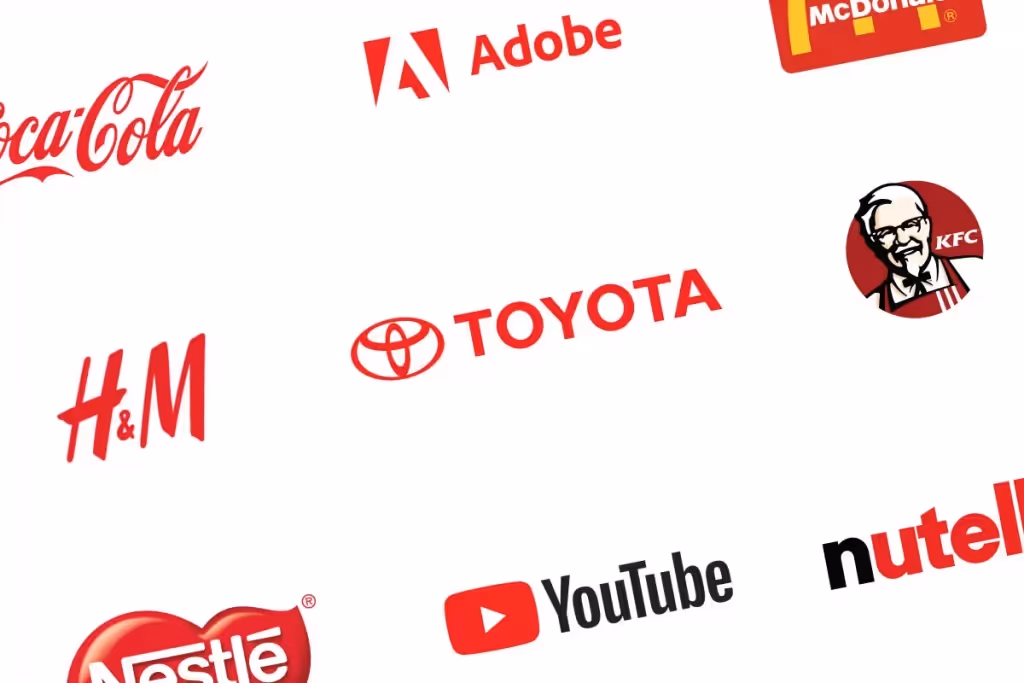 Psychologie des couleurs : logos de marque rouge : coca-cola, toyota, adobe, kfc...
