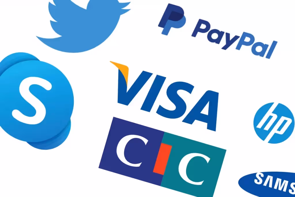 Logos de couleur bleu : Paypal, Visa, CIC...