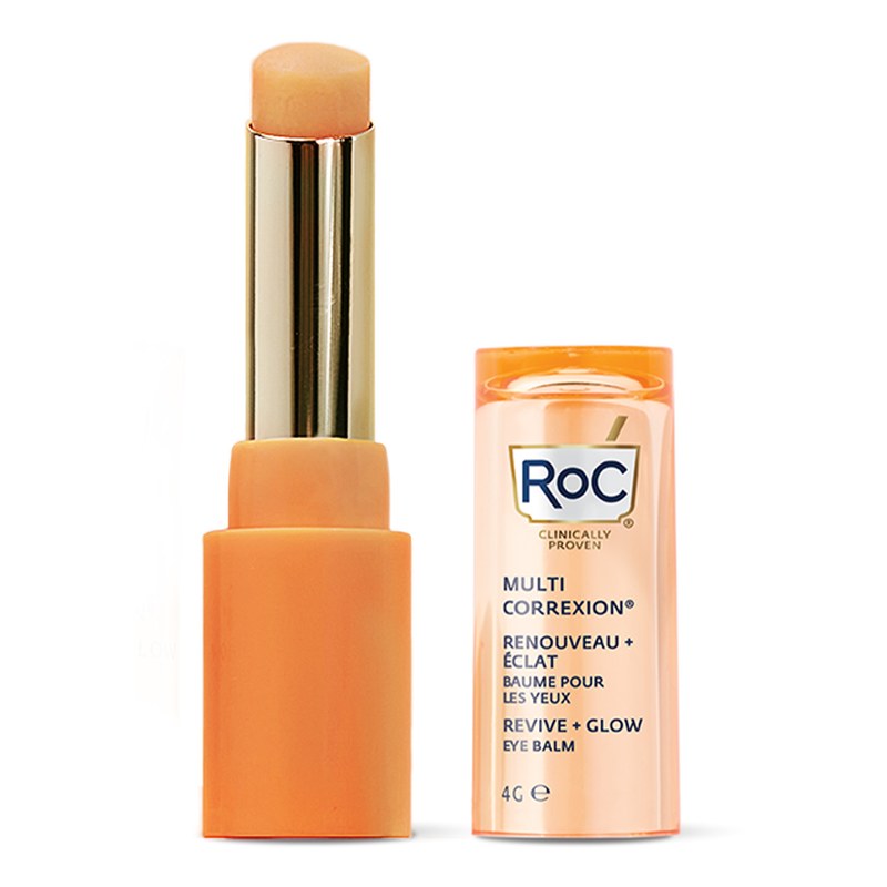 Očný balzam RoC Multi Correxion Revive + Glow v tyčinke s oranžovým obalom.