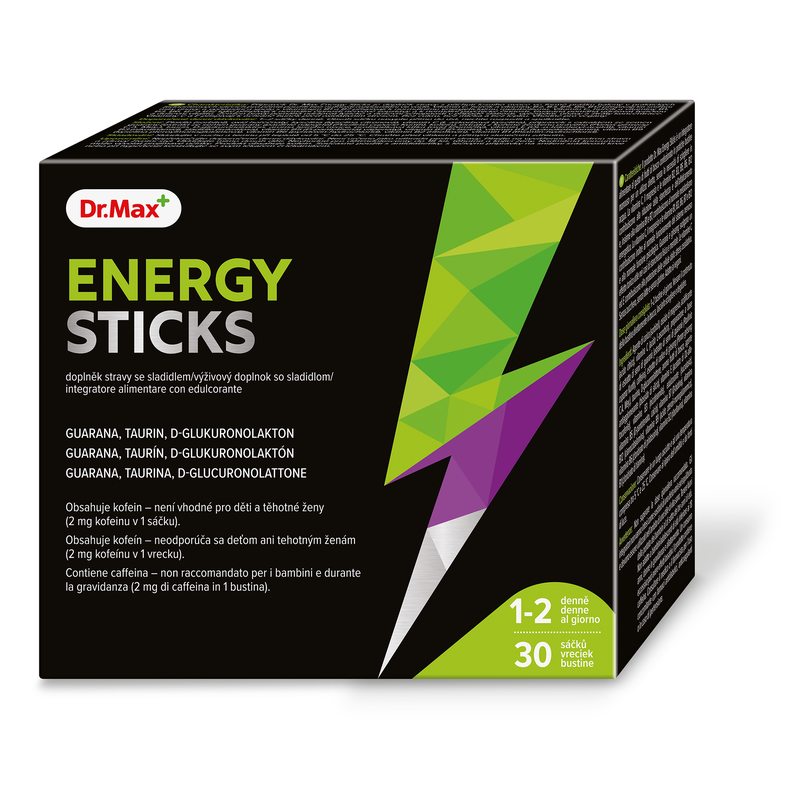Balenie výživového doplnku Dr. Max Energy Sticks s tridsiatimi vreckami.