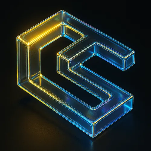 ChainSafe logo designed as a Transparent 3D glass-like geometric shape with yellow and blue edges on a black background.