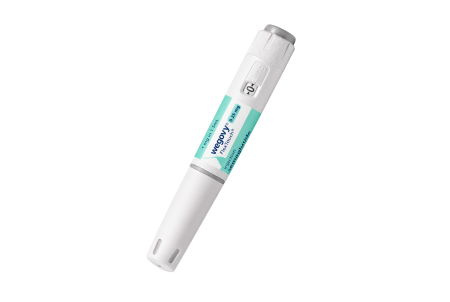 A white weight loss pen device, available as part of the SheMed clinician-led injectable weight loss programme for UK women.