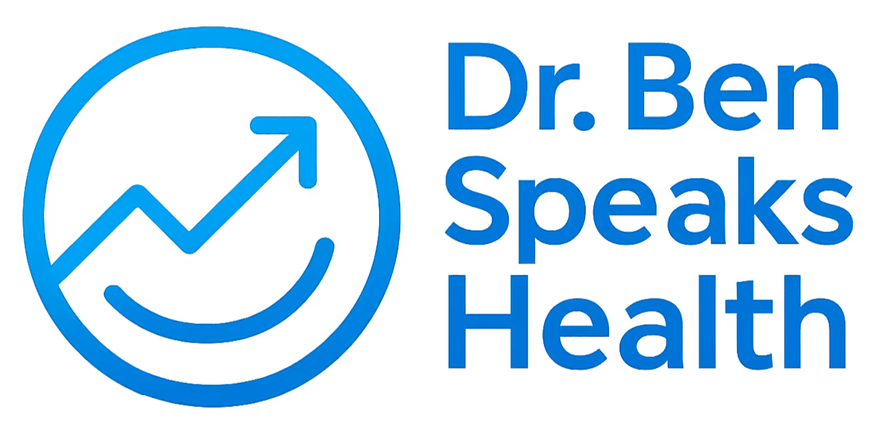 Dr. Ben Speaks Health logo featuring an upward arrow inside a smiling face circle, representing health and wellness growth.
