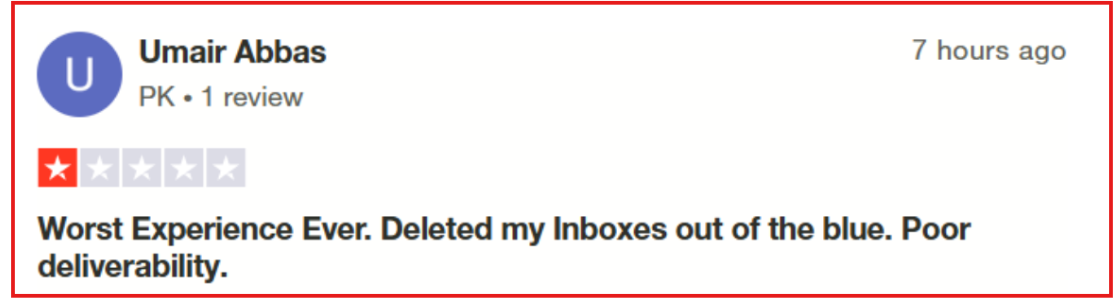 PremiumInboxes Trustpilot review