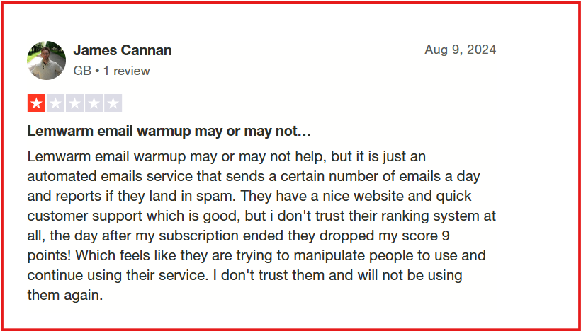 Lemwarm Trustpilot review