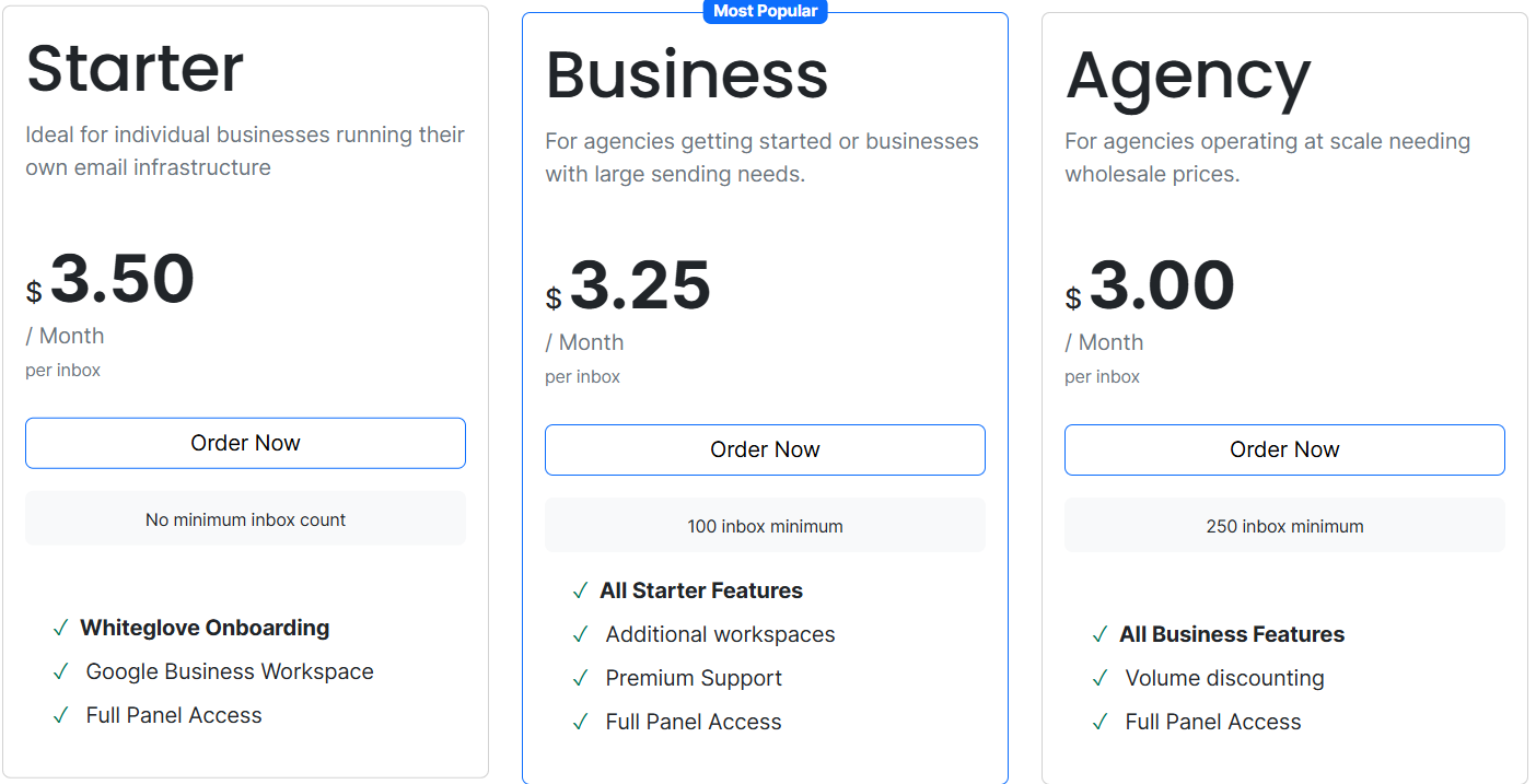 CheapInboxes pricing