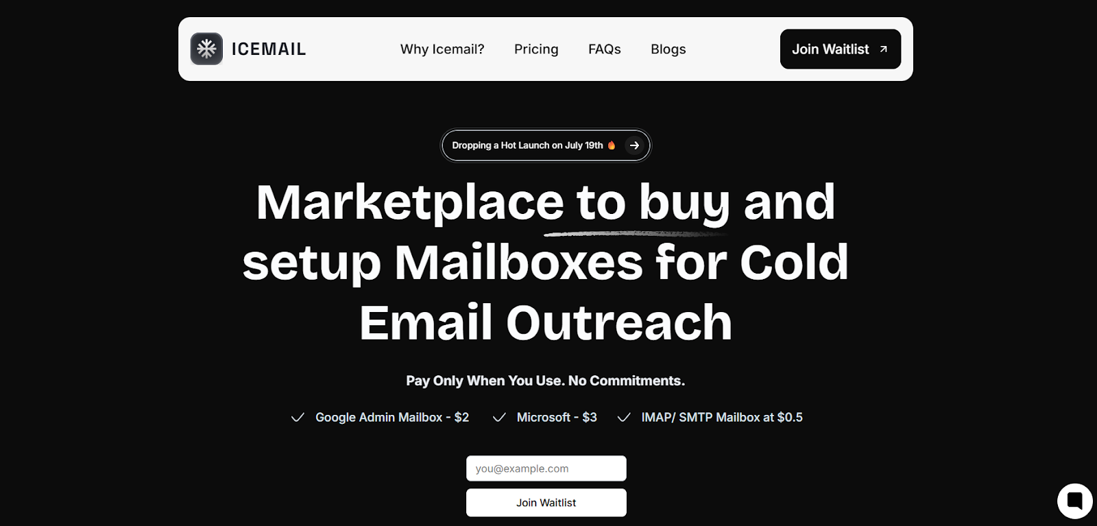 Icemail.ai homepage