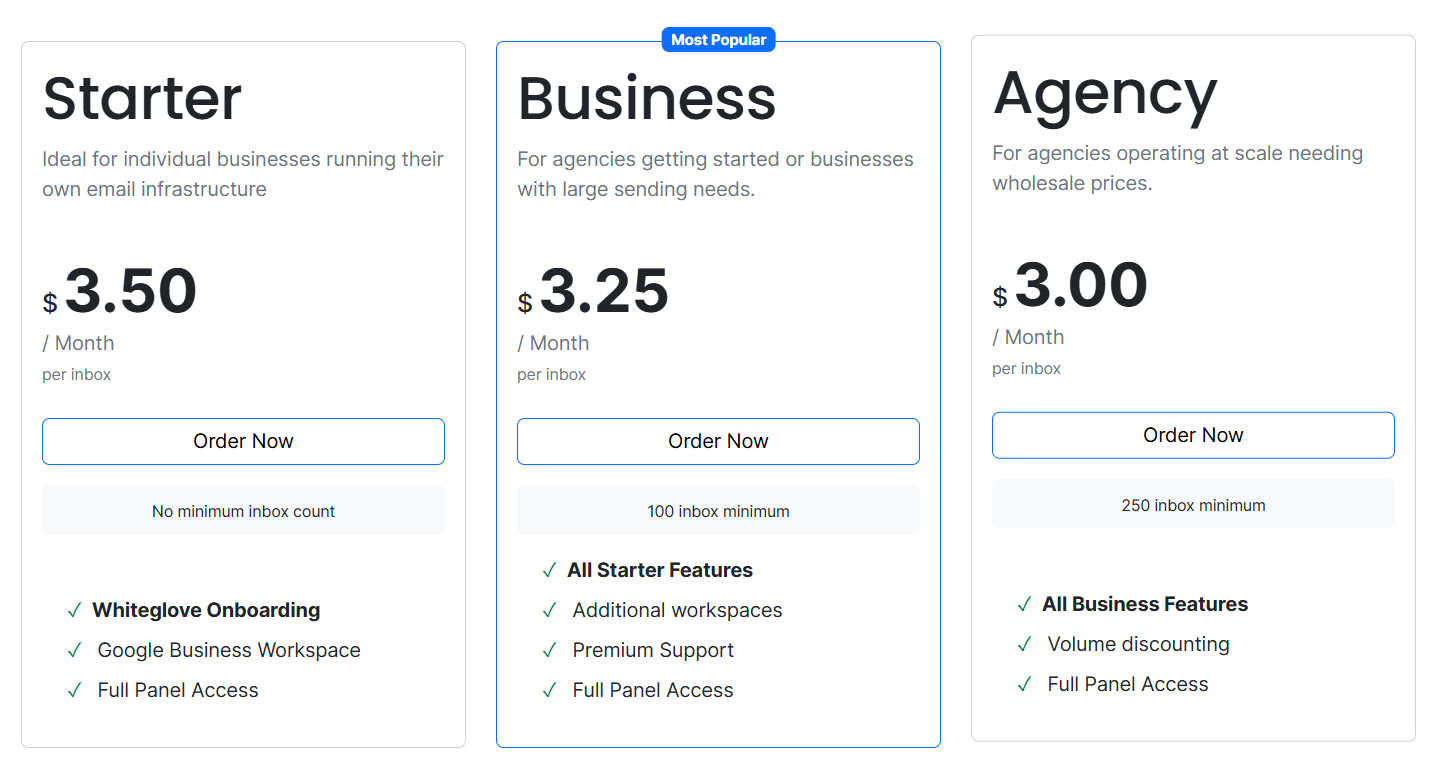 CheapInboxes pricing