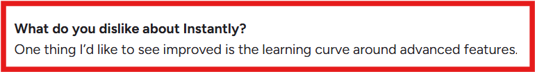 Instantly G2 review about its learning curve