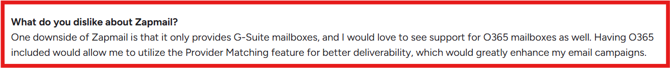Zapmail G2 review about its limited providers
