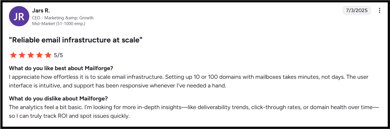 Mailforge G2 review about its scalability