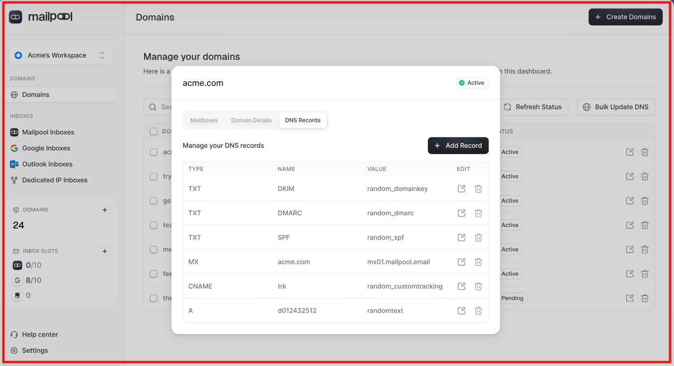 Manage your DNS records with Mailpool