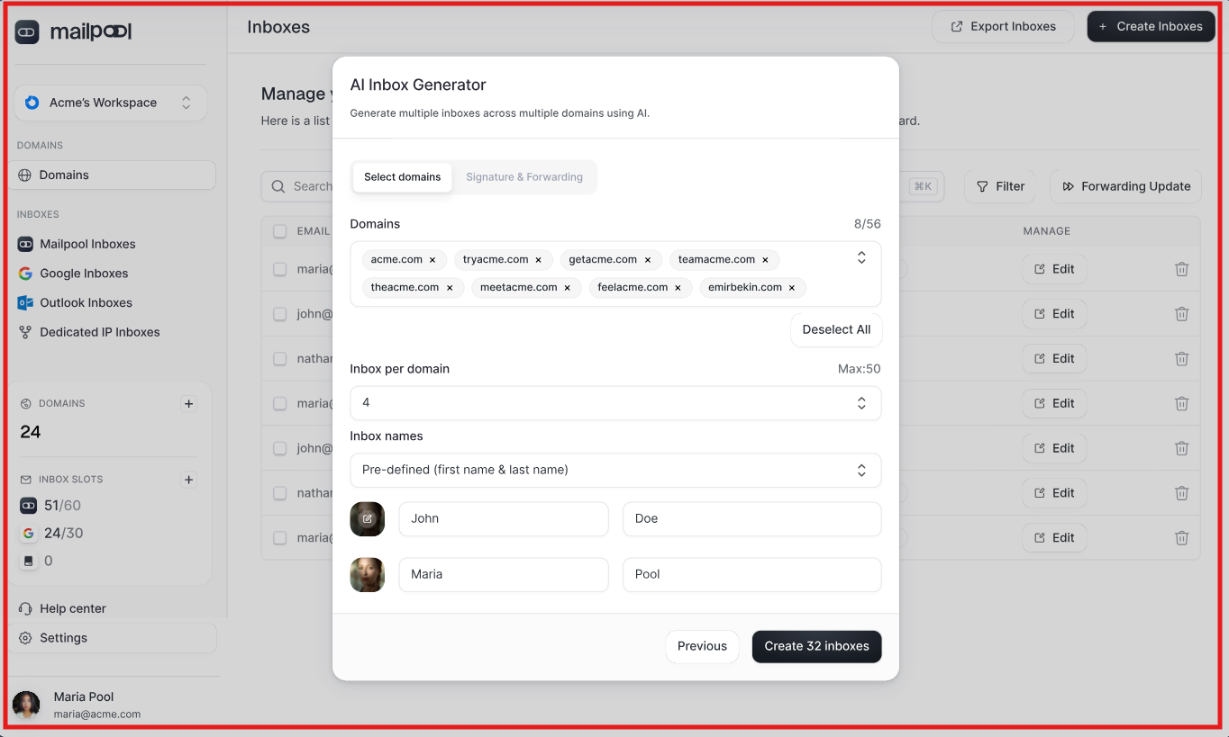 Mailpool AI inbox generator