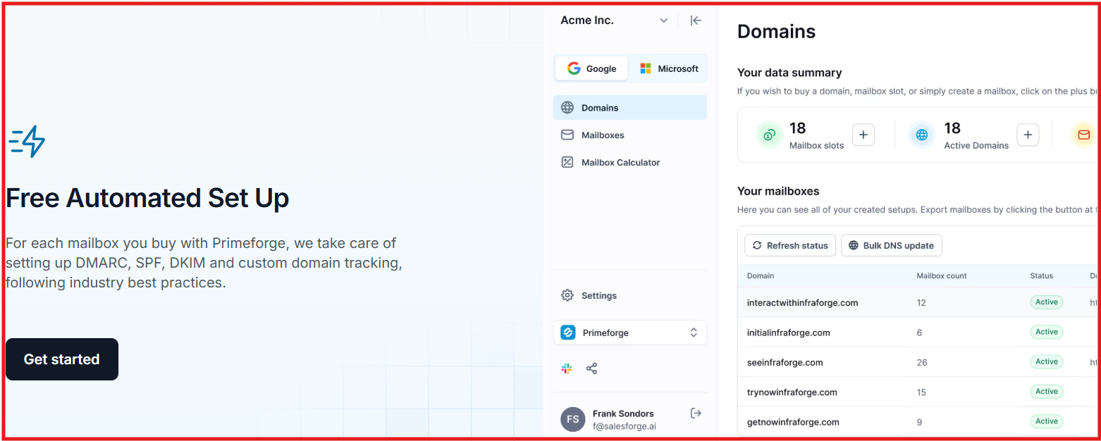 Free automated setup for each mailbox you buy with Primeforge