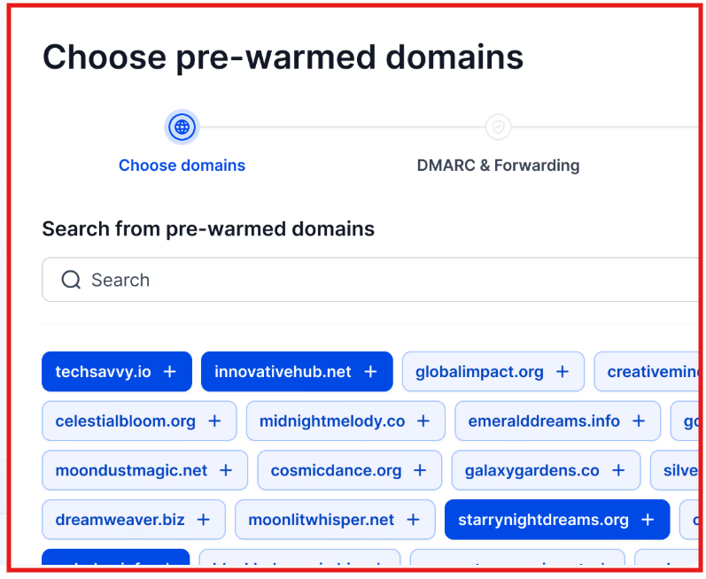 Choose pre-warmed domains on Infraforge