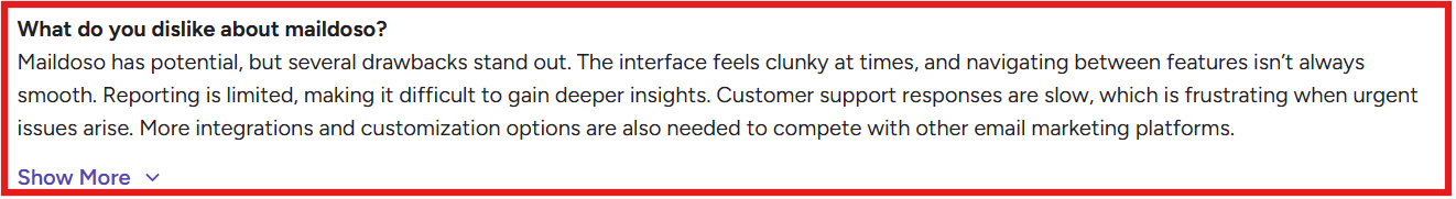 Maildoso G2 review about interface and integrations