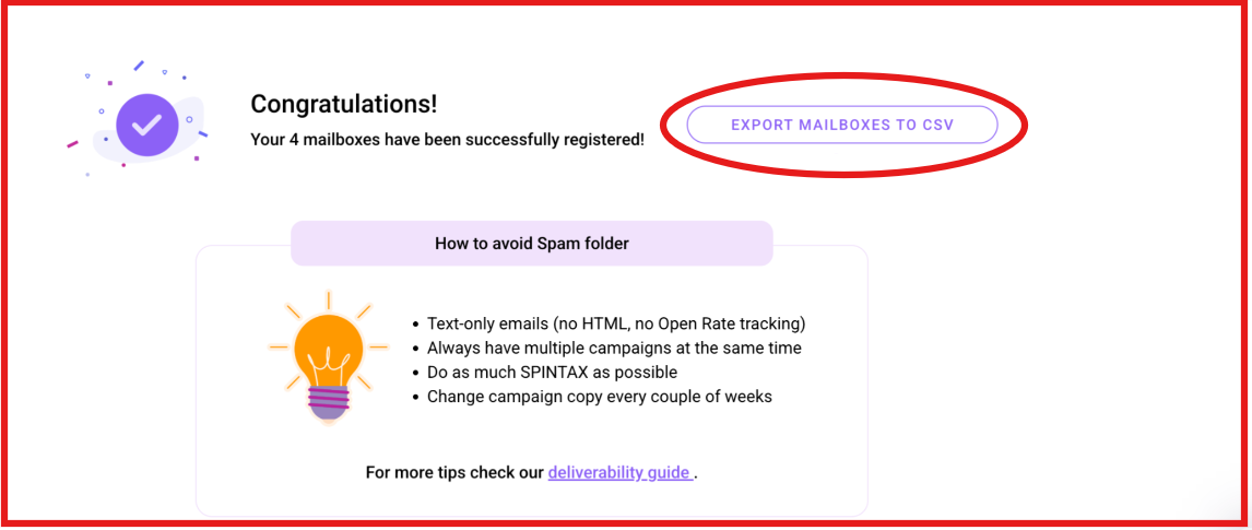 Maildoso mailboxes export to CSV 