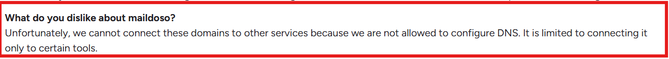 Maildoso G2 review regarding DNS control limitation