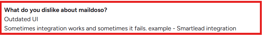 Maildoso G2 review about integration and outdated UI