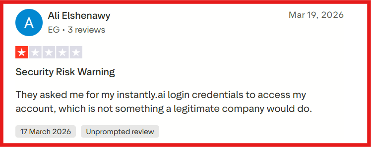 Inframail Trustpilot review about security concern