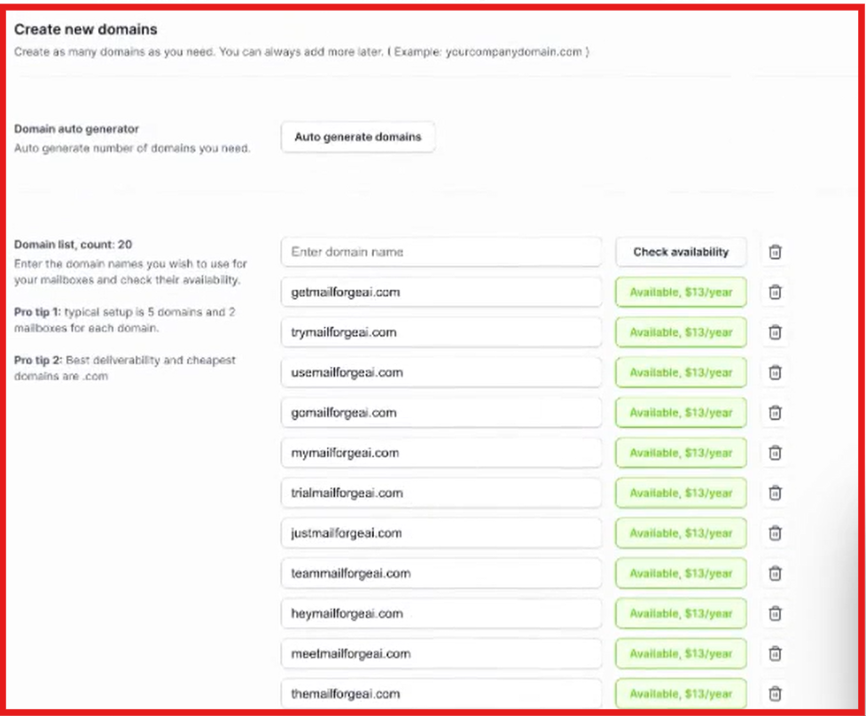 Purchase domain first on Mailforge
