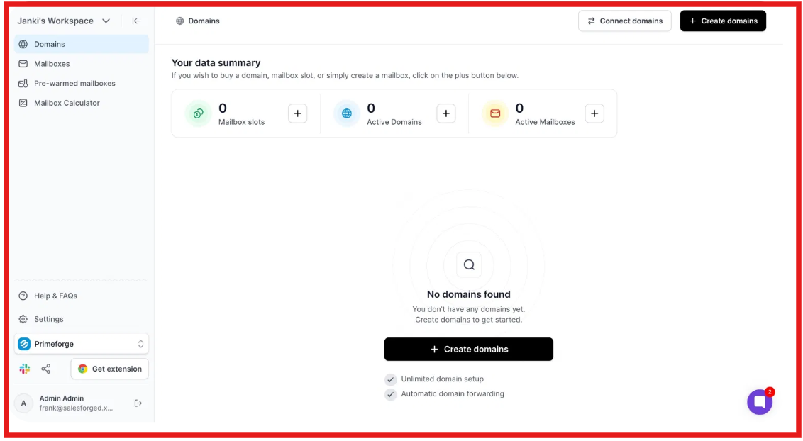 Navigate to Domains on Primeforge