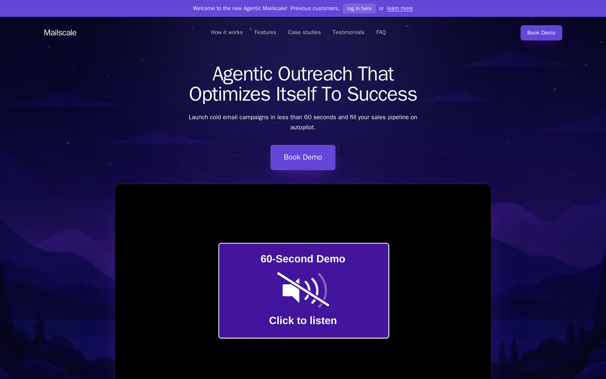 Mailscale homepage showing managed outbound infrastructure and campaign operations