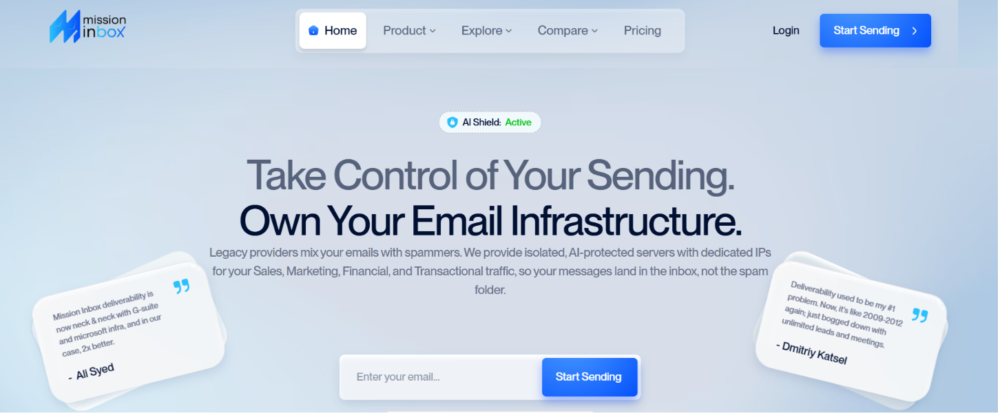 Mission Inbox homepage