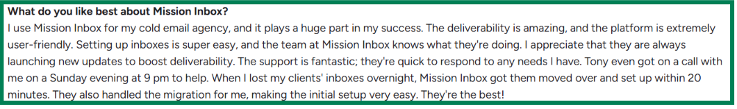 Mission Inbox G2 review about platform setup